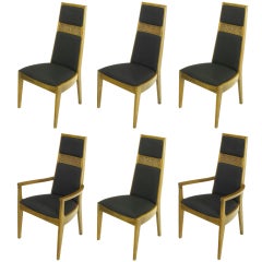 Six Sculpted Ash Tall Back Kroehler Dining Chairs 12