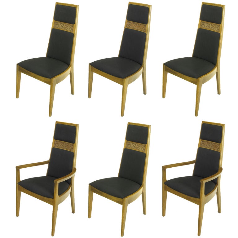 Six Sculpted Ash Tall Back Kroehler Dining Chairs For Sale