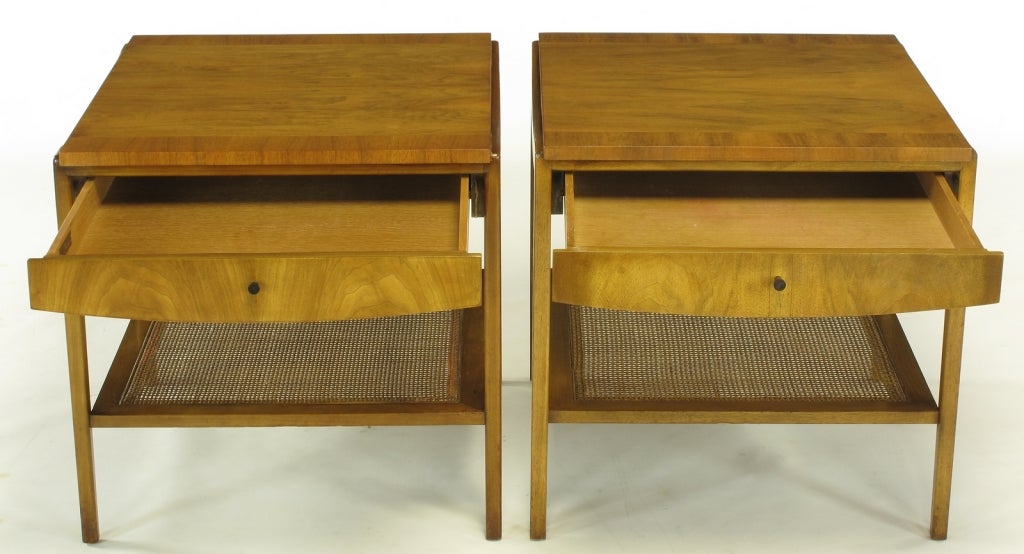 Pair Bleached Walnut and Cane Single Drawer End Tables at 1stdibs