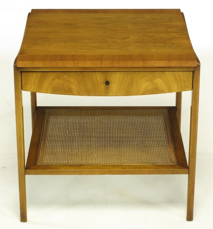 Pair Bleached Walnut and Cane Single Drawer End Tables at 1stdibs