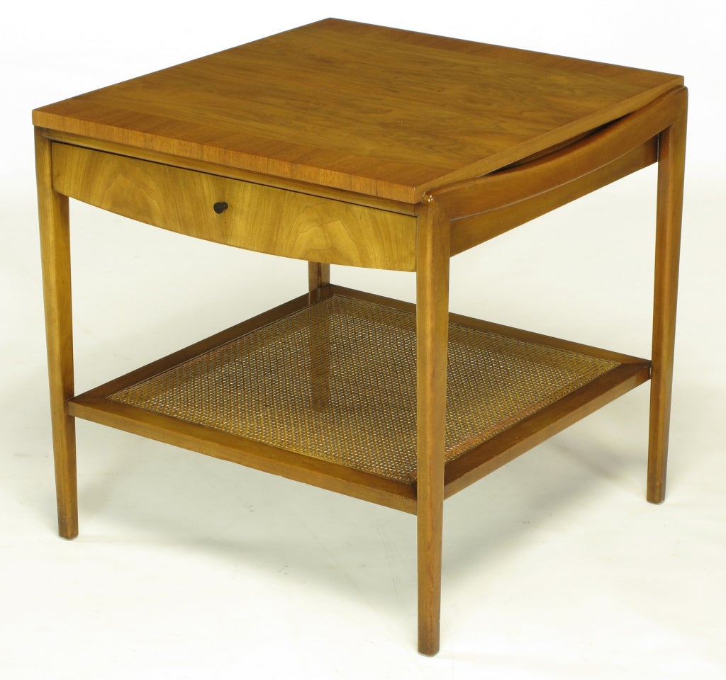 Pair Bleached Walnut and Cane Single Drawer End Tables at 1stdibs