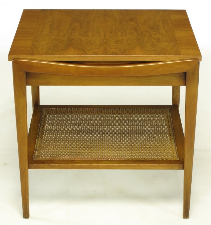 Pair Bleached Walnut and Cane Single Drawer End Tables at 1stdibs