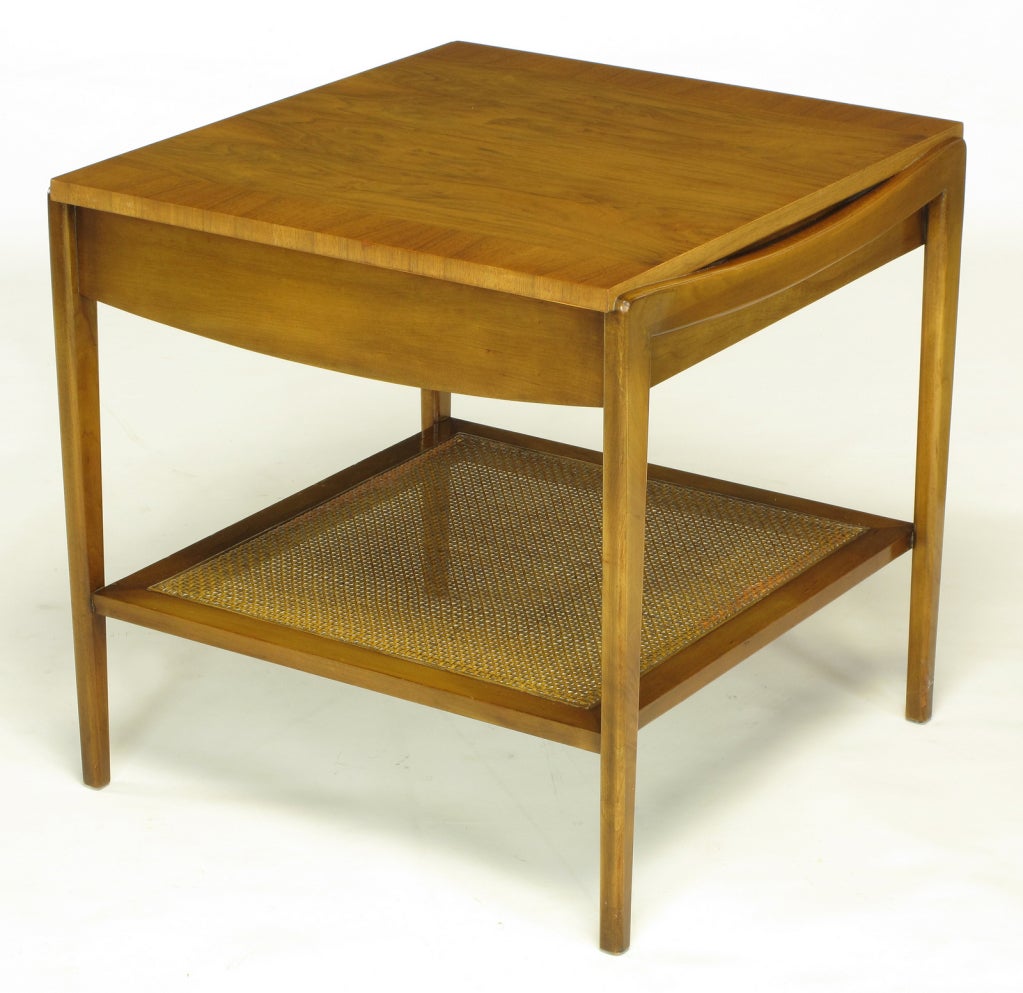 Pair Bleached Walnut and Cane Single Drawer End Tables at 1stdibs