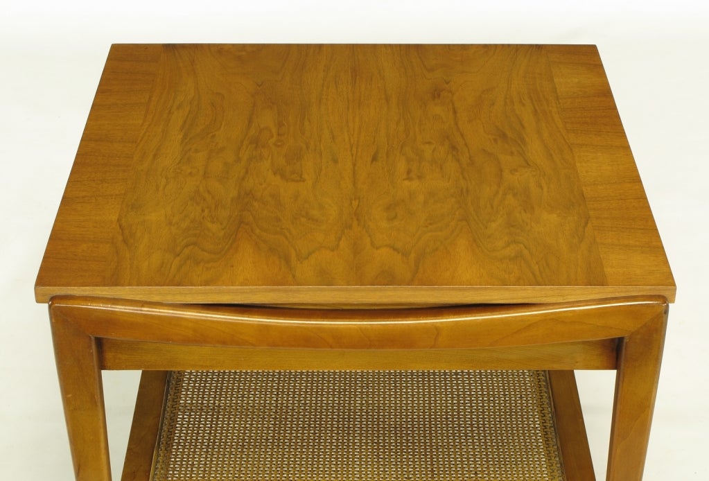 Pair Bleached Walnut and Cane Single Drawer End Tables at 1stdibs