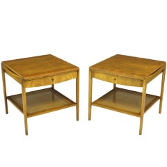 Pair Widdicomb Bleached Walnut & Cane Single Drawer End Tables