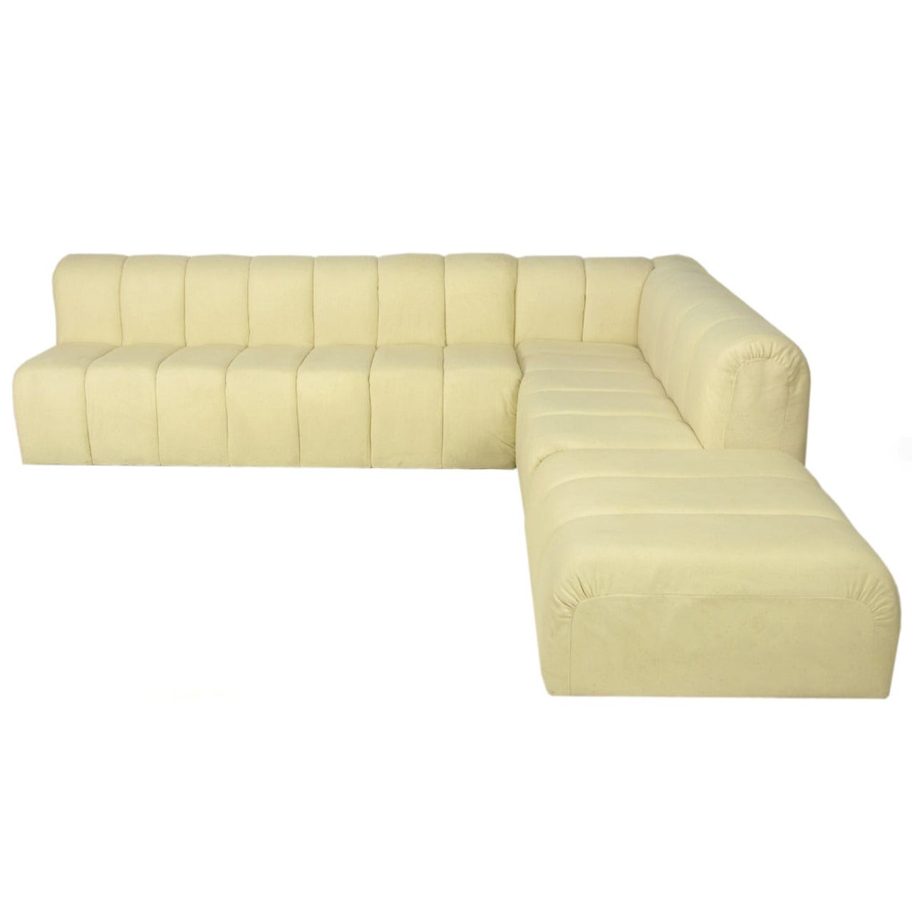 Substantial Three-Piece Channeled Ivory Wool Sectional