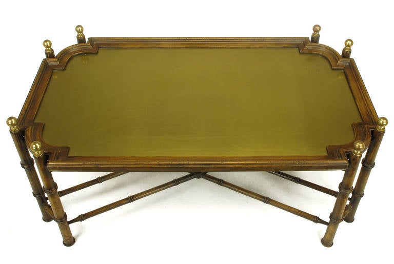 Chinese Chippendale Spanish-Made Coffee Table With Removable Brass Inset Tray In Good Condition In Chicago, IL