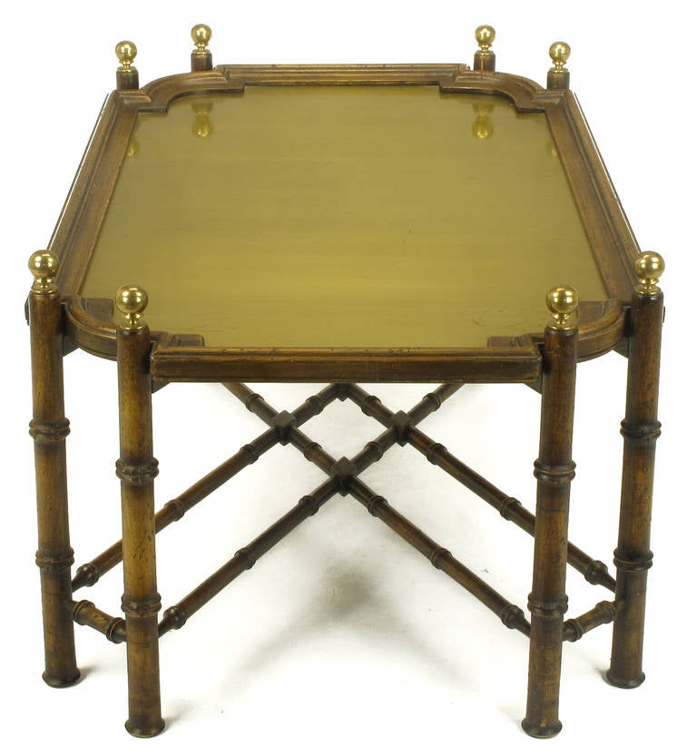 Chinese Chippendale Spanish-Made Coffee Table With Removable Brass Inset Tray 1
