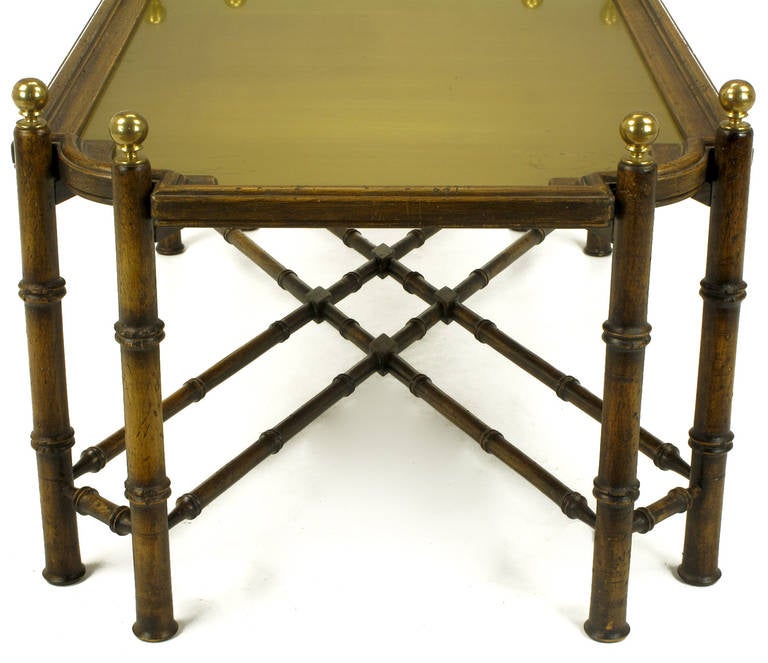 Chinese Chippendale Spanish-Made Coffee Table With Removable Brass Inset Tray 2