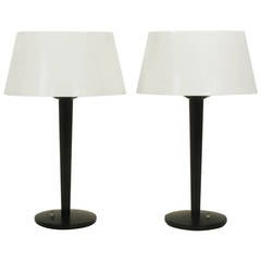 Pair of Gerald Thurston for Lightolier Black Lacquer, Metal Table Lamps