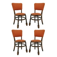 Four Uncommon Walnut and Persimmon Baluster Leg Dining Chairs with Round Seats