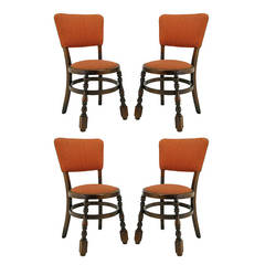 Four Uncommon Walnut and Persimmon Baluster Leg Dining Chairs with Round Seats 4