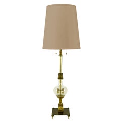 Stiffel Tall Clear, Glass and Brass Mechanical Table Lamp