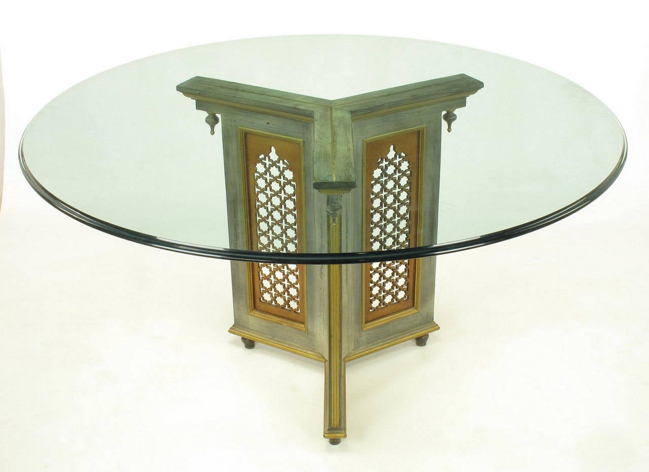 Verdigris Table Base Verdigris Finish Pedestal Dining Table With Gilt Arabeque Panels at 1stDibs
