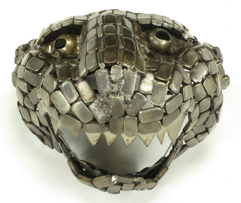 American Jaguar Head Sculpture Of  Reticulated Welded Metal