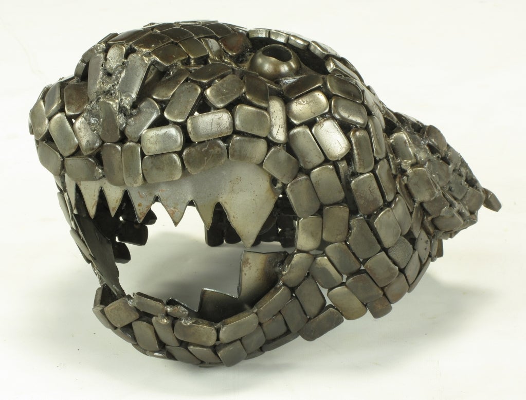 Late 20th Century Jaguar Head Sculpture Of  Reticulated Welded Metal