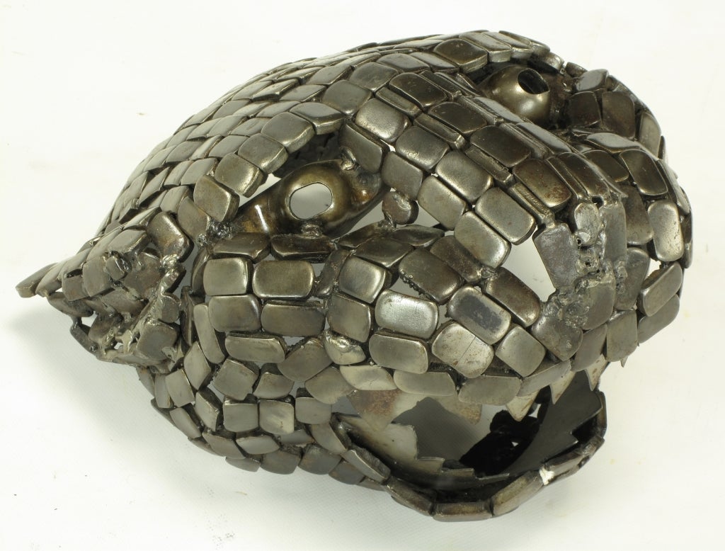 Jaguar Head Sculpture Of  Reticulated Welded Metal 1