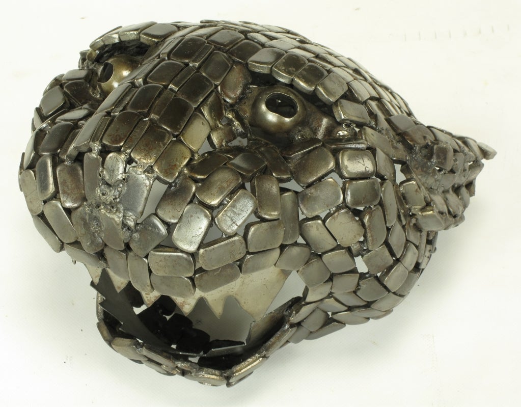 Jaguar Head Sculpture Of  Reticulated Welded Metal 4