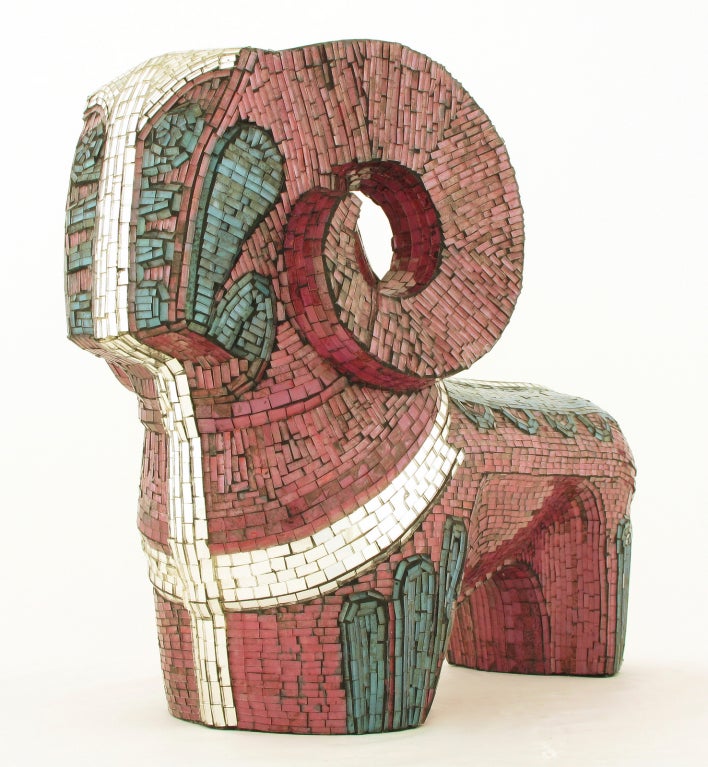 Abstract Ram Sculpture Clad In Miniature Glass Mosaic For Sale 3