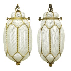 Pair White Murano Latticino Glass
Gilt Metal Pendant Lights Pair White Murano Latticino Glass
Gilt Metal Pendant Lights