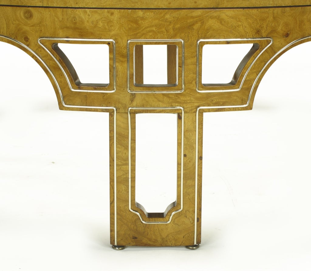 Round Burl Wood Coffee Table With Open Fretwork Legs at 1stdibs