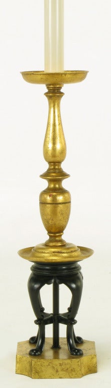 American Gilt & Black Lacquer Regency Table Lamp For Sale