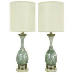 Pair Reverse Silvered & Hand Painted Glass Table Lamps 2