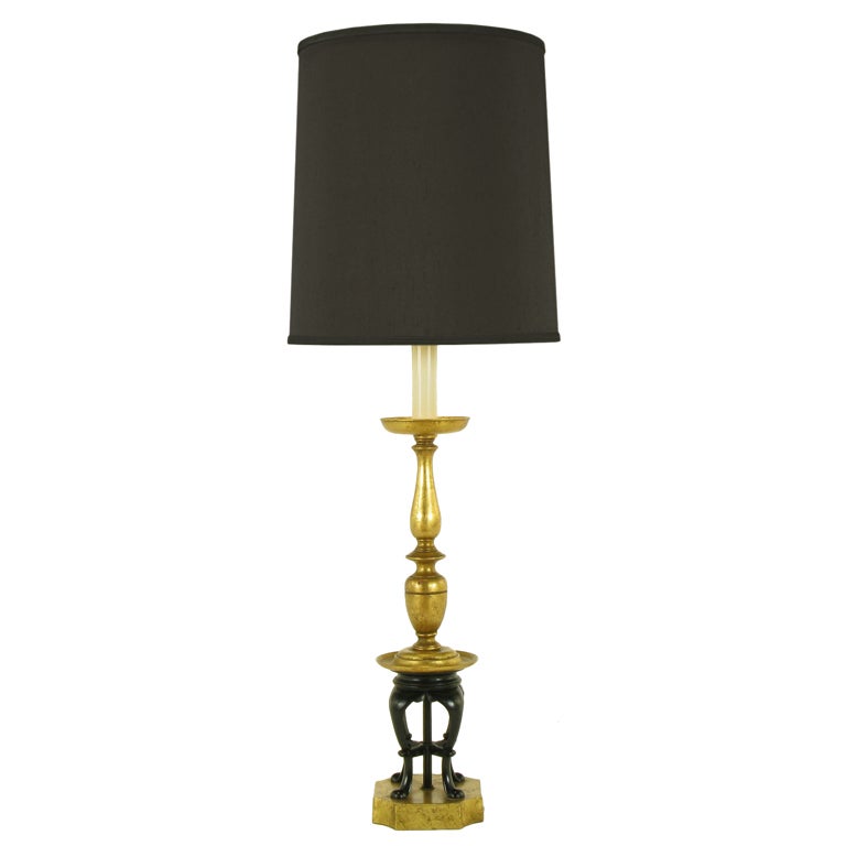 Gilt & Black Lacquer Regency Table Lamp