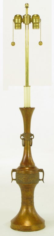 Mid-20th Century Tall Japanese Gilt Bronze Urn Table Lamp For Sale