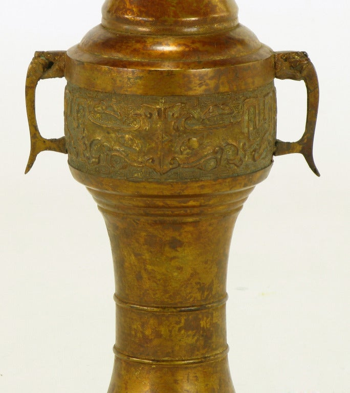 Tall Japanese Gilt Bronze Urn Table Lamp For Sale 3