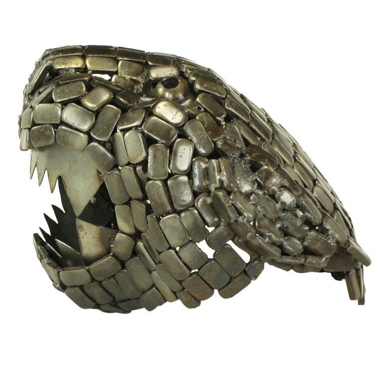 Jaguar Head Sculpture Of  Reticulated Welded Metal