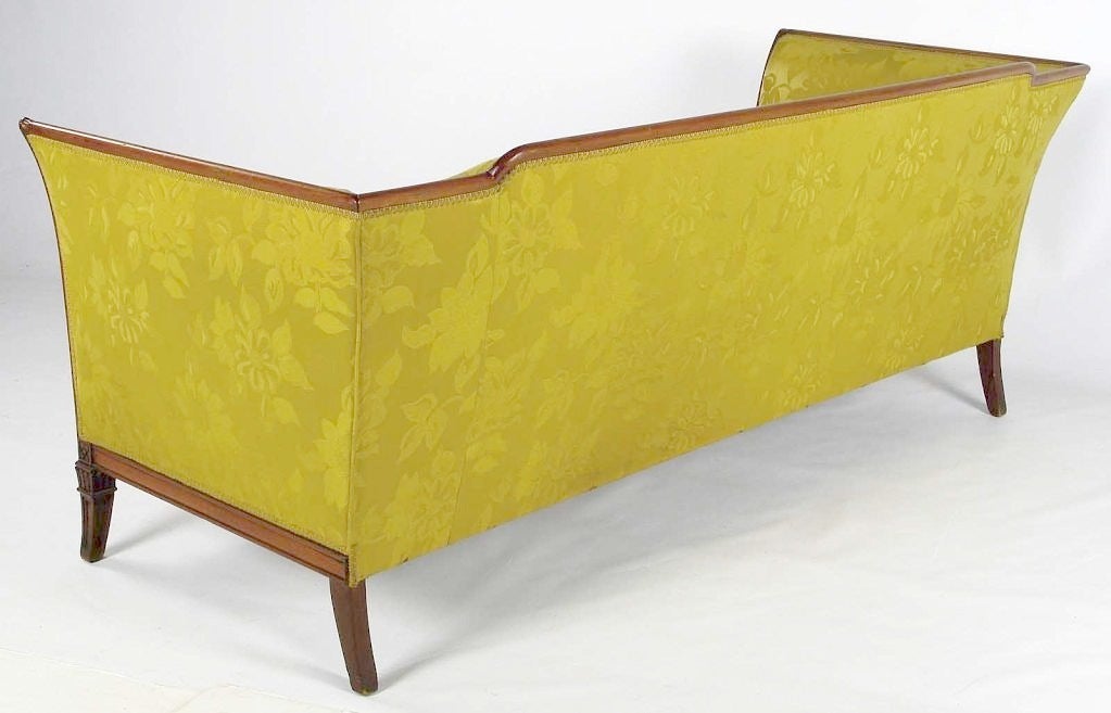 Mid-20th Century 1940s Empire Sofa In Gold Damask & Carved Walnut