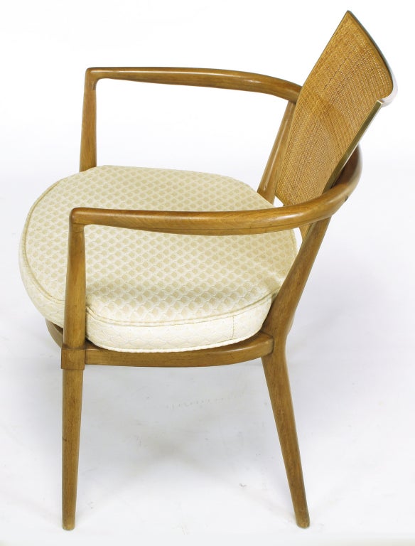 Mid-20th Century Six Bert England Mahogany, Brass & Cane Arm Chairs