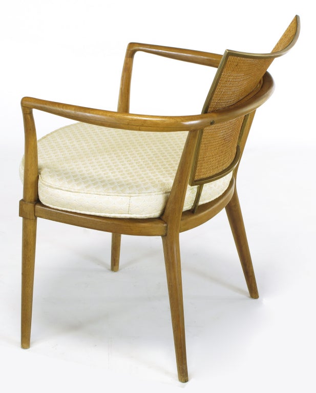 Six Bert England Mahogany, Brass & Cane Arm Chairs 1
