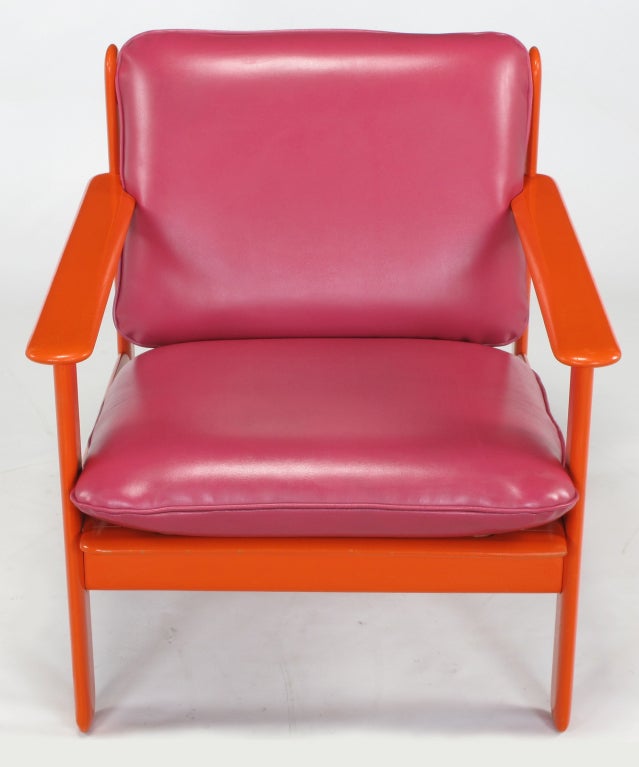 Late 20th Century Pair Persimmon & Magenta Italian Lounge Chairs