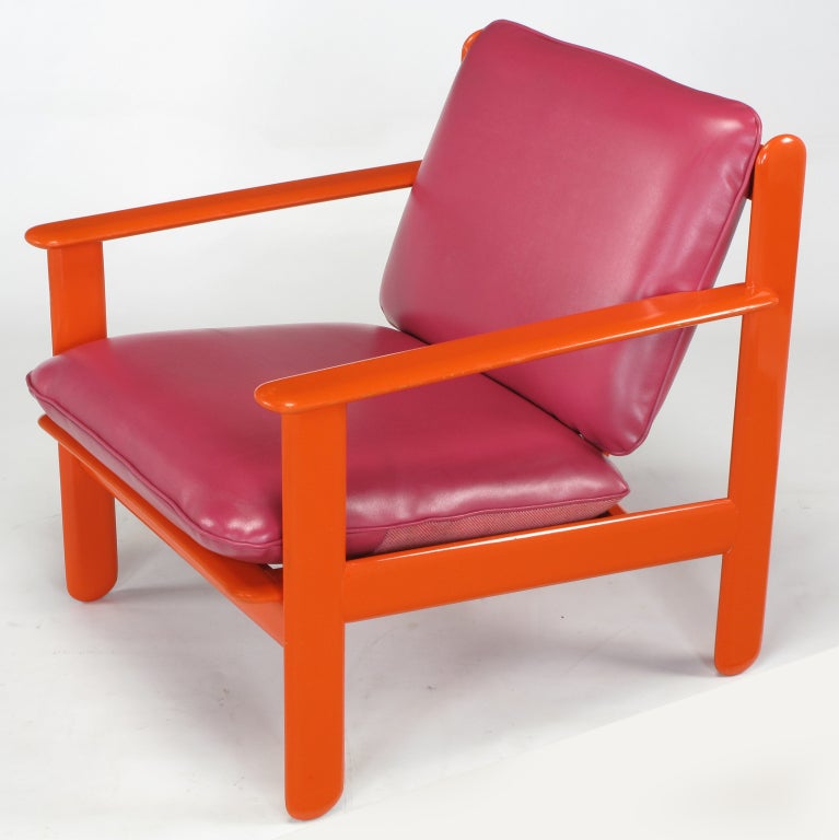 Pair Persimmon & Magenta Italian Lounge Chairs 1