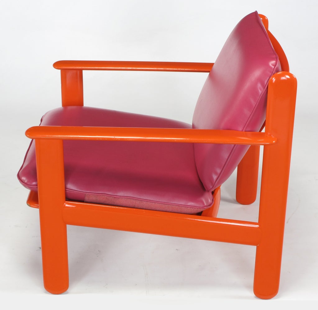 Pair Persimmon & Magenta Italian Lounge Chairs 2