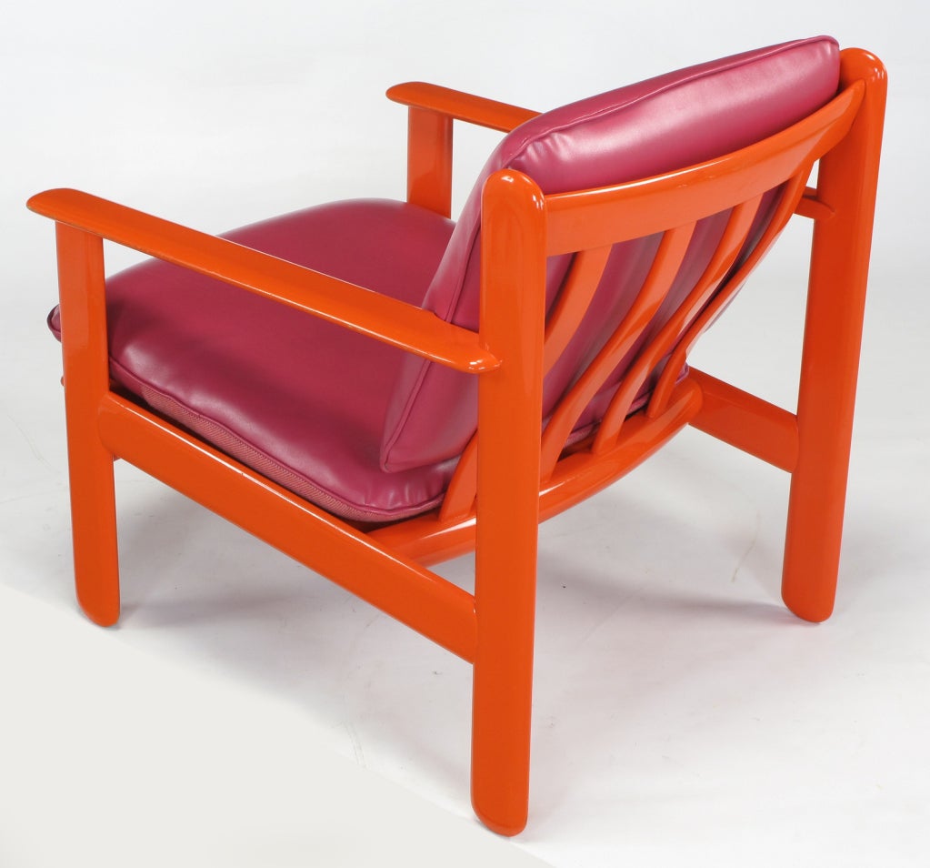 Pair Persimmon & Magenta Italian Lounge Chairs 3