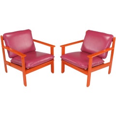 Pair Persimmon & Magenta Italian Lounge Chairs