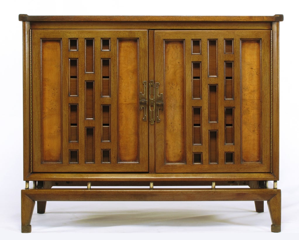 American Pair Walnut Floating Commodes With Open Fretwork Doors