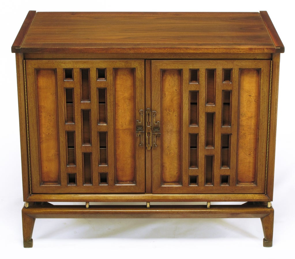 Mid-20th Century Pair Walnut Floating Commodes With Open Fretwork Doors