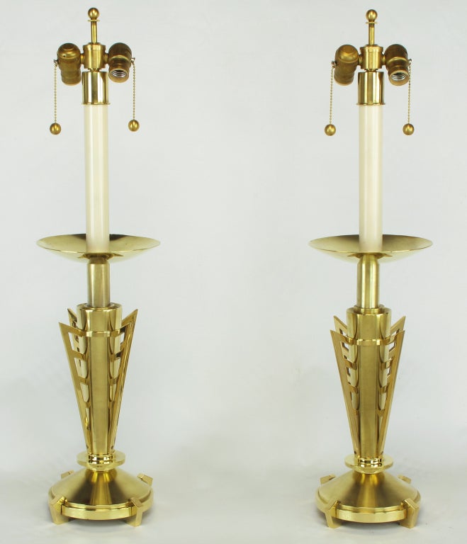 Pair Custom Art Deco Inspired Brass Table Lamps