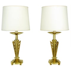 Pair Custom Art Deco Inspired Brass Table Lamps