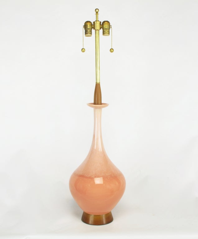 Large Coral Drip Glaze Pottery Table Lamp