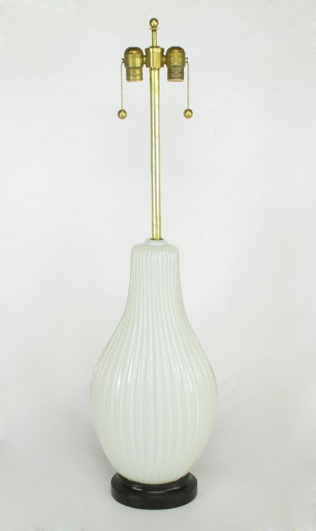 Murano Ribbed Gourd-Form White Opaline Glass Table Lamp