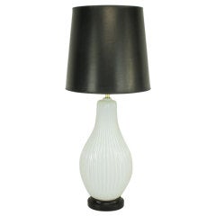 Murano Ribbed Gourd-Form White Opaline Glass Table Lamp