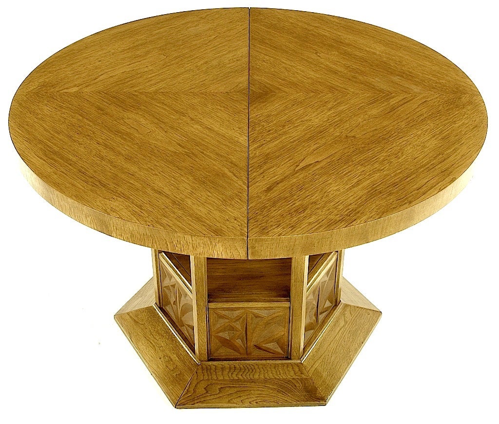 American Round Dining Table with Geometric Open-Hexagon Pedestal