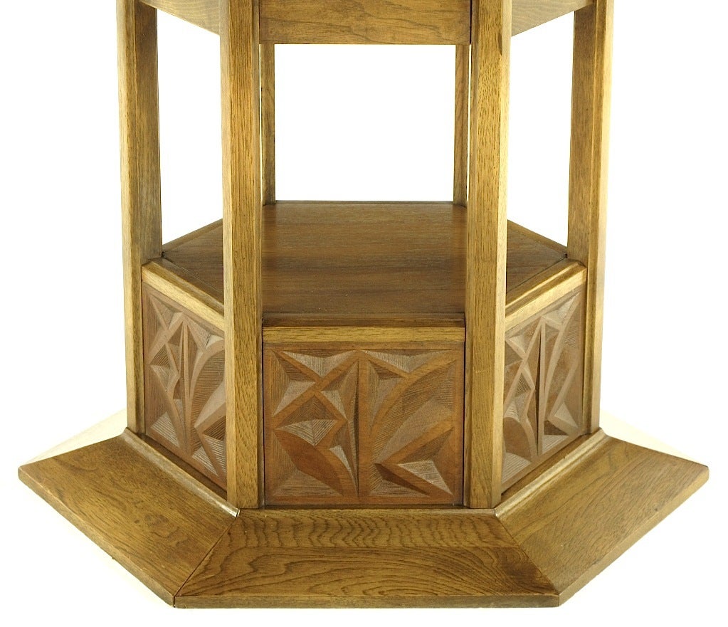 Mid-20th Century Round Dining Table with Geometric Open-Hexagon Pedestal