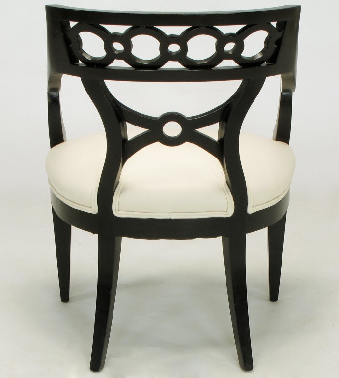 Pair Black Lacquer & Wool Arm Chairs With Interlocking Rings 2