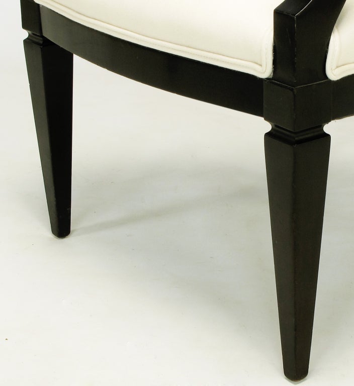 Pair Black Lacquer & Wool Arm Chairs With Interlocking Rings 4